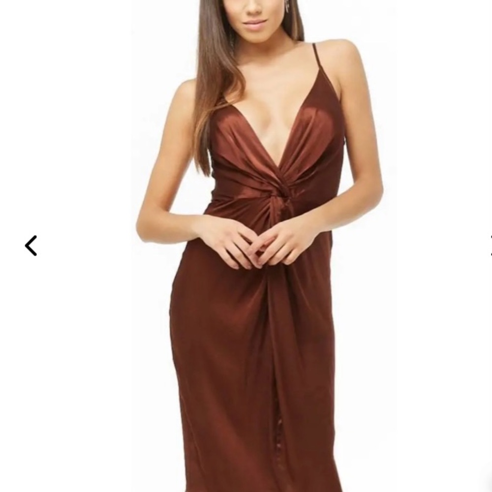 Forever 21 knotted front Satin midi dress
